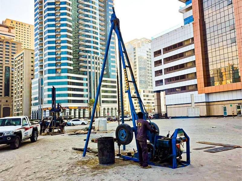 Standard Penetration Test rig on an urban high-rise site