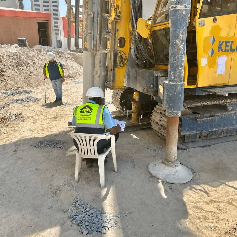 Abaad technician witnessing and recording a zone load and plate load test on a drilling site