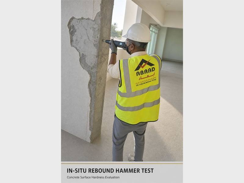 Abaad technician performing a Schmidt hammer test