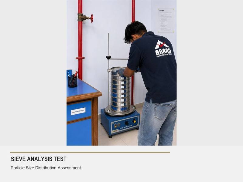 Abaad technician performing a sieve analysis test in the lab