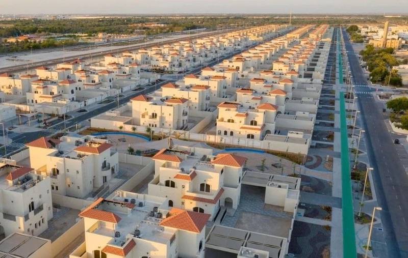 Sheikh Zayed Housing Program villa community, Ajman, aerial view