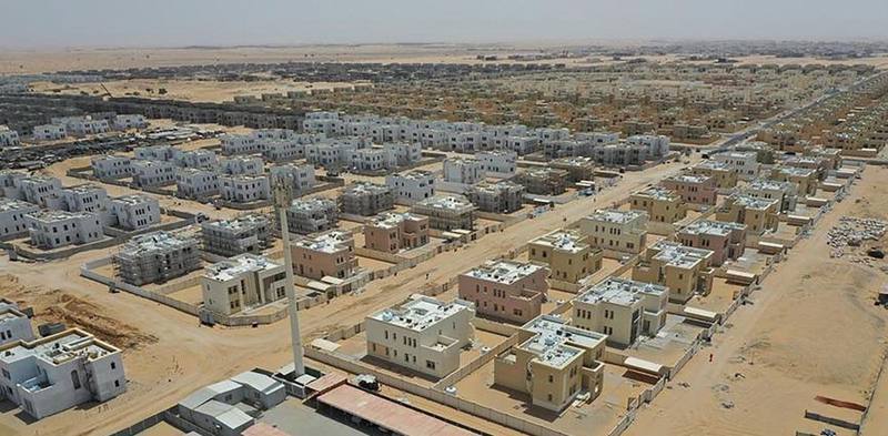 Sheikh Zayed Housing Program villa community under construction, Sharjah, aerial view